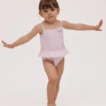 Bañador niña nido de abeja Vichy rosa Ysabel Mora